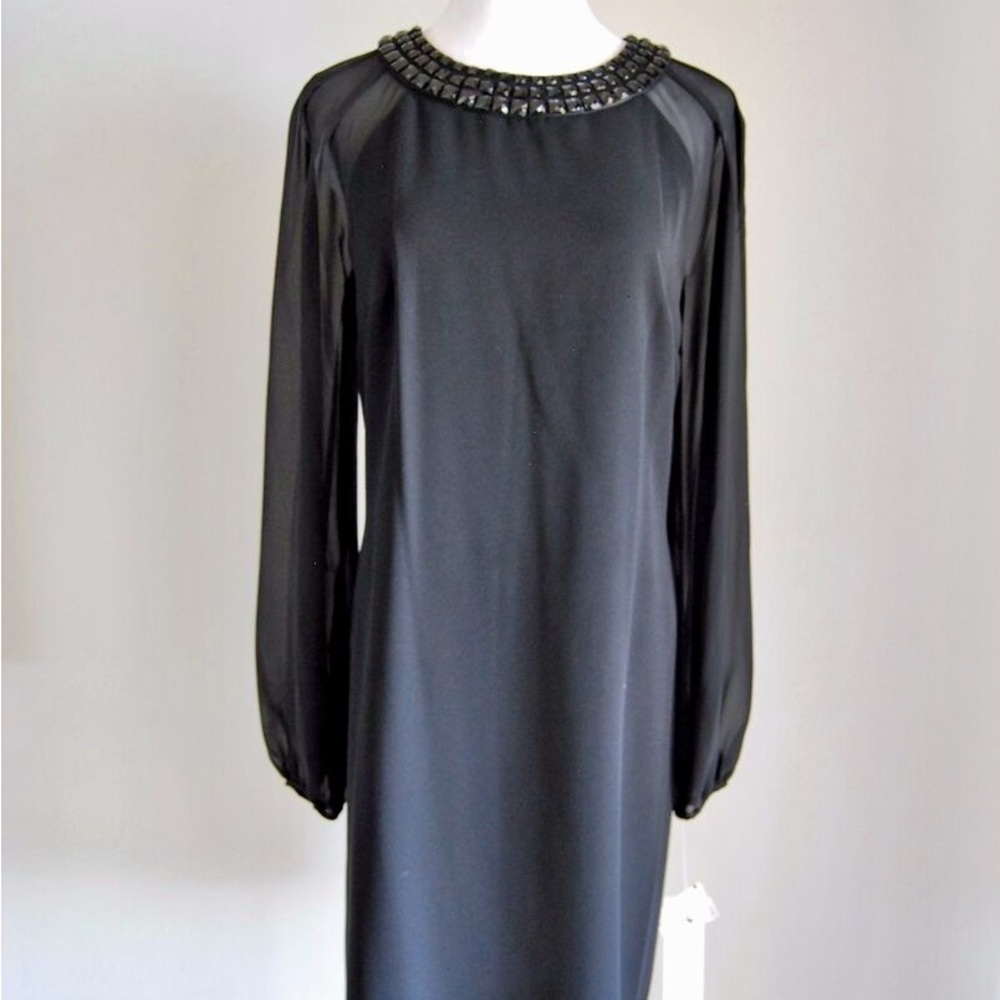 NWT-Jones of New York Black Cocktail Dress Long Sheer Sleeves-Size 4